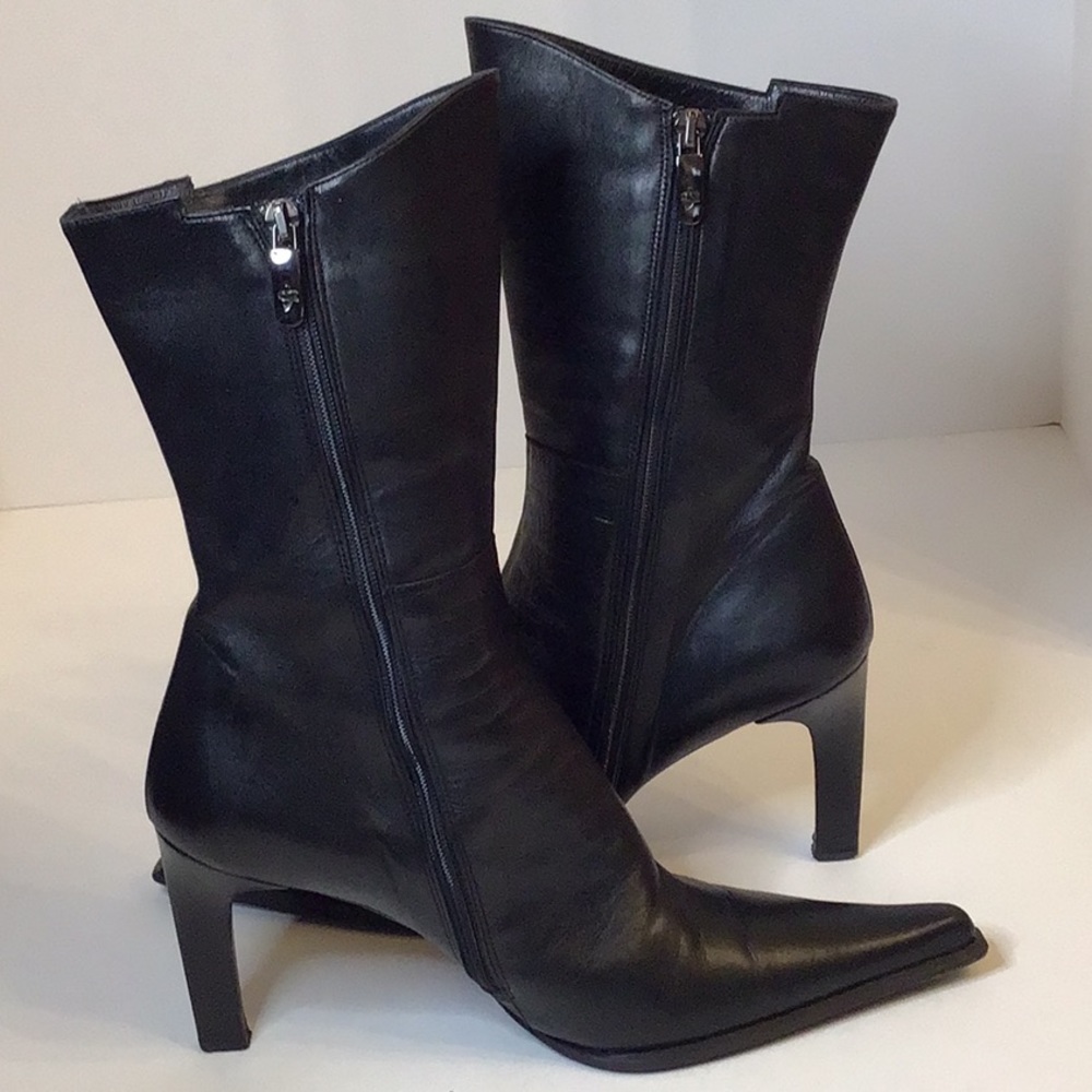 GUIDO SGARIGLIA BLACK LEATHER SQUARE TOE BOOTS SHOES SZ 39 - Picture 6 of 14